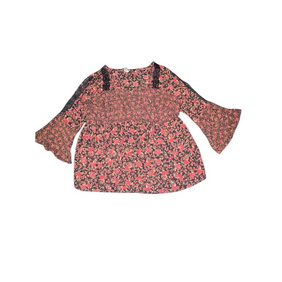 Torrid Black Red Rose Floral Romantic Lace‎ Trim Sheer Blouse 3/4 Boho Goth 1X - Picture 6 of 6